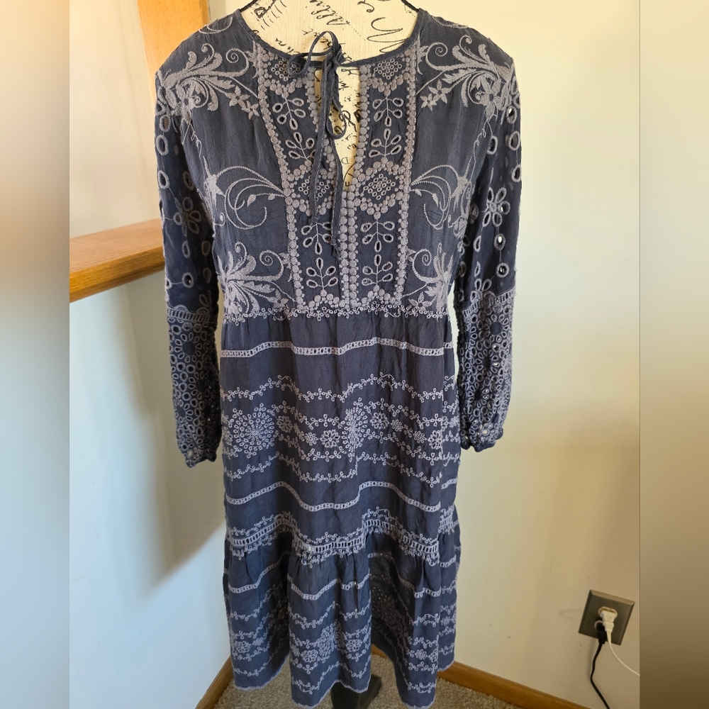 Johnny Was Graphite Embroidered Midi Dress